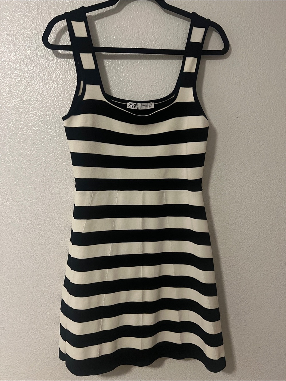 Zara Black and White Striped Square Neck Mini Dress